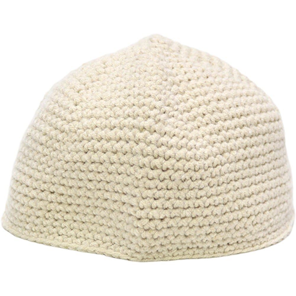 Hrippy Men's White Turkish Muslim Hat Knitting Prayer Hats Winter Knitting Kufi Cap For Taqiya, Takke, Islamic Caps Muslim Headwrap