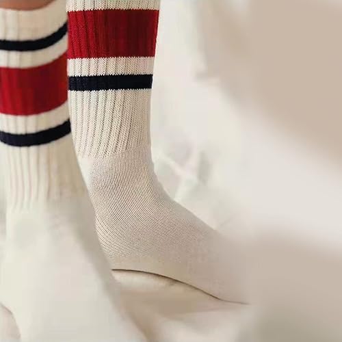 Miniatura 7 de 4 pares de calcetines a rayas para mujer, calcetines deportivos retro de algodón, elásticos, calcetines novedosos, unisex, multicolor