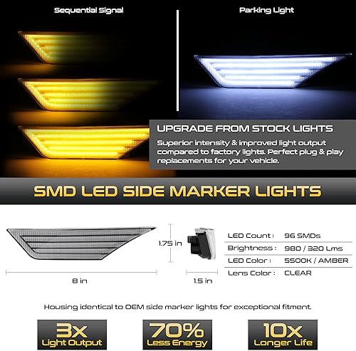 Miniatura 2 de [Switchback + señal de giro secuencial] VIPMOTOZ Full White & Amber LED luz de señal de giro para Honda Civic, lado del conductor y del pasajero