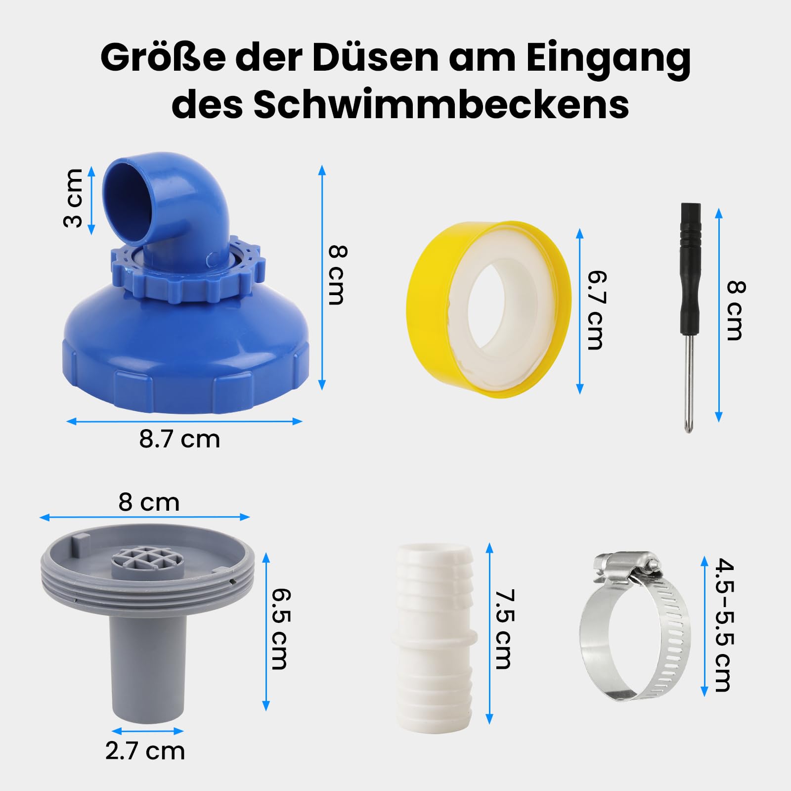 GEEKHOM Boquilla de entrada para piscina giratoria 360°, diámetro de 32 mm, para Intex Bestway, boquilla de salida para piscina de pared de acero, accesorios para piscina