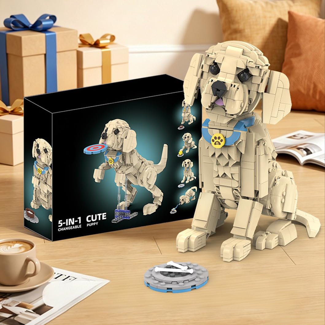 5 in 1 Hund Bausteine Spielzeug Kit, 873 Teile Klemmbausteine Modular Spielzeug Modell, DIY Kreatives Tier Bausteine Modellbausatz, Geschenk für Jugendliche und Erwachsene