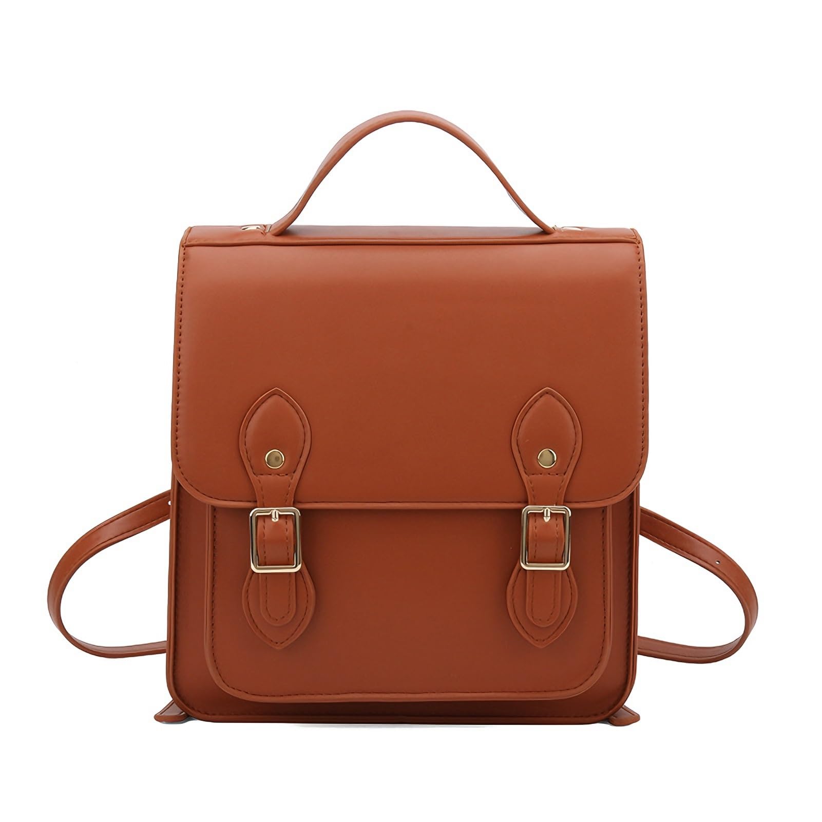 Ly&Sq Women's Brown Small Backpack Purse For Trendy Flap Mini Purses Square Handbags Pu Leather Handle Bag Fashion Daypack(Brown)