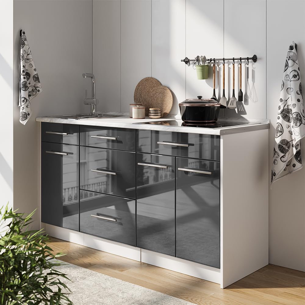 Vicco Blok kuchenny "Fame-Line", Antracyt połysk/Biały, 150 cm