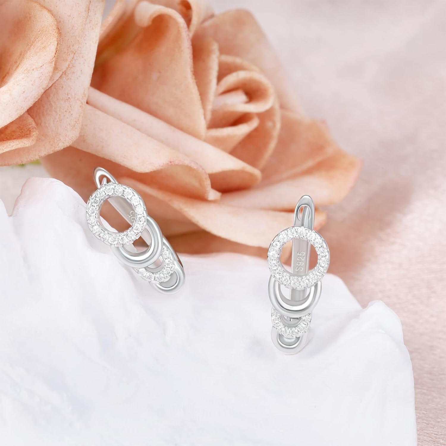 Sterling Silver Trendy Halo Earrings Dainty Huggie Hoop Cubic Zirconia Earring White Gold Plated Hypoallergenic Jewelry Fashion Birthday Gift for Women - Image 4