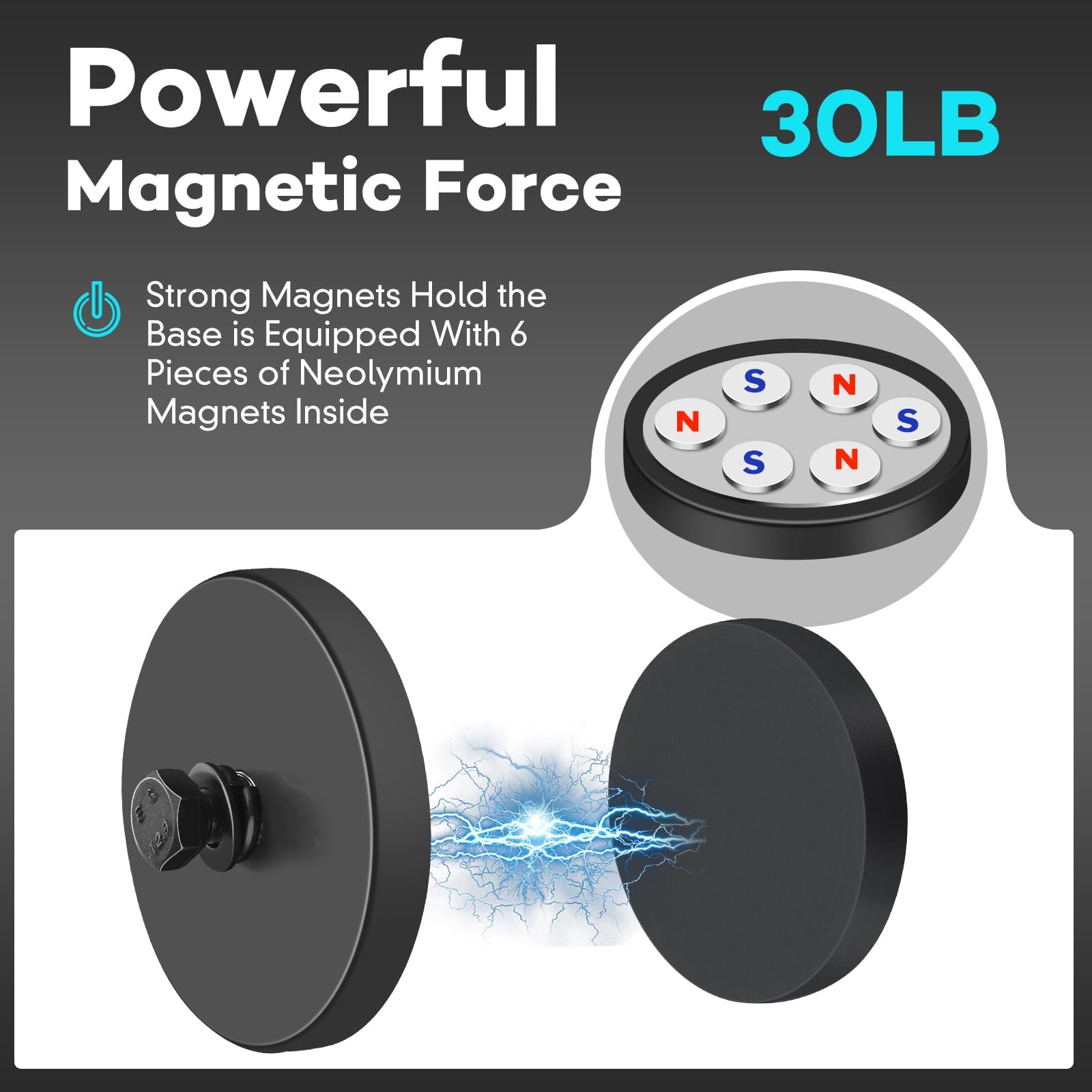 DIYMAG 20 imanes de montaje antiarañazos con revestimiento de goma, base magnética de neodimio fuerte de 30 libras con pernos roscados M5 y llave hexagonal pequeña para barra de luz, espejo