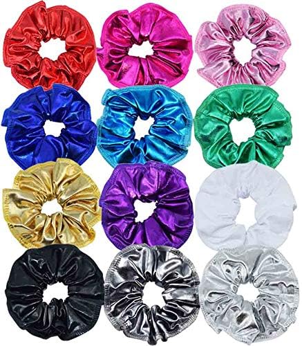 ransiy 12 Pieces Shiny Metallic Scrunchies Large Bobble Flower Hair Scrunchie Ponytail Holders for Girls