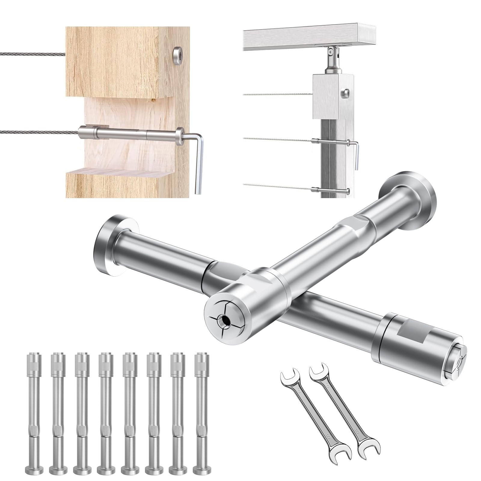 CKE 10 Pack Swageless Cable Fittings for 1/8" Invisible Cable Railing Kit, T316 Stainless Steel Swageless Invisible Cable Railing Hardware, 1/8"