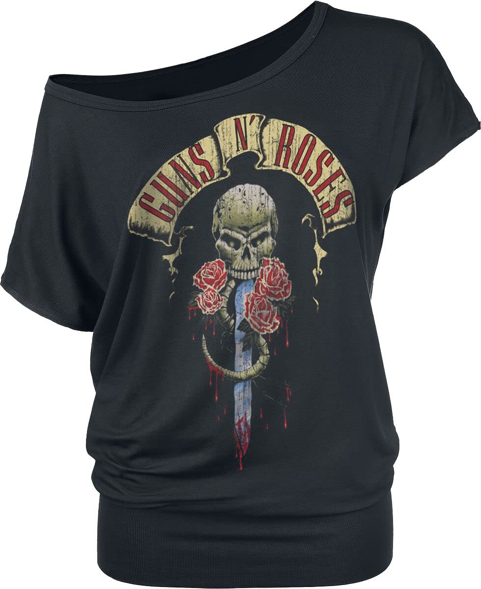 Guns N’ Roses Dripping Dagger Femme T-Shirt Manches Courtes Noir Large - Les Beatles, Paul McCartney, John Lennon, RIngo Starr, George Harrison Guns N' Roses Dripping Dagger Femme T-Shirt Manches Courtes Noir Large