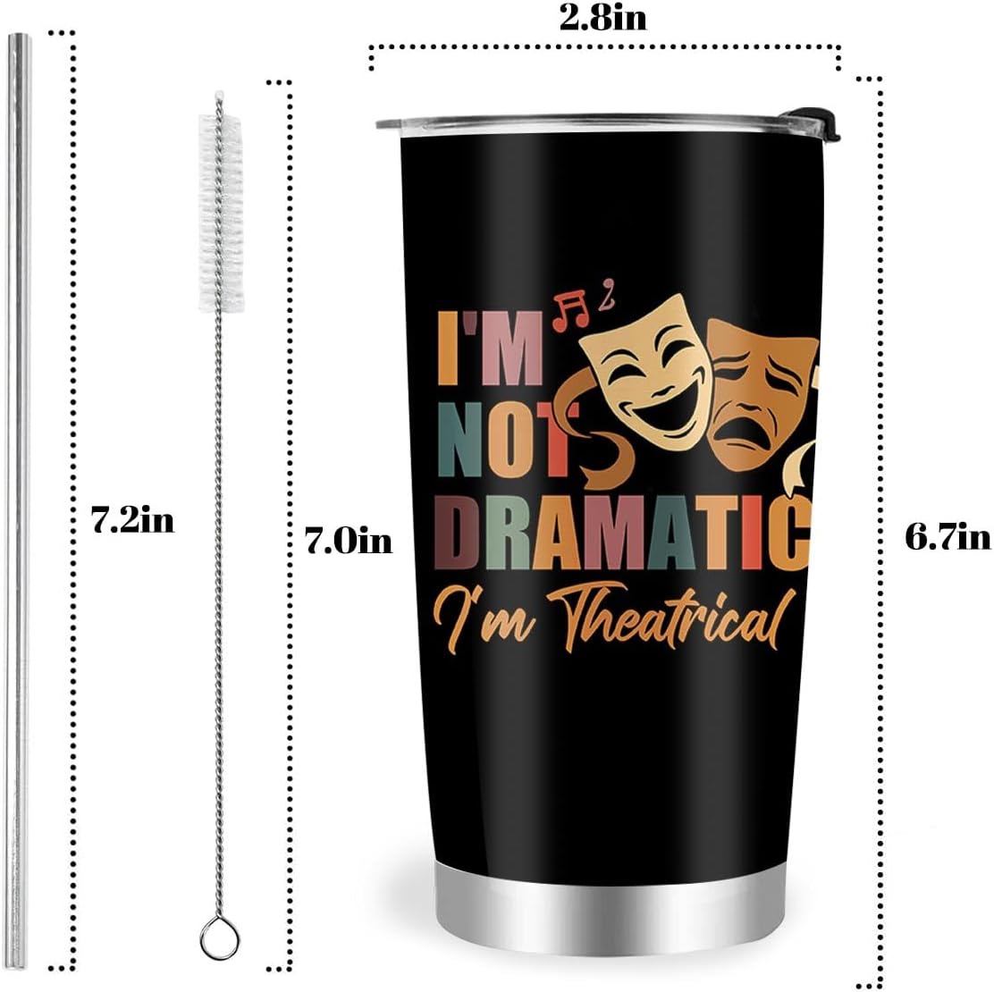 Theater Gifts, Theater Stainless Steel Tumbler with Lid Straw 20oz,Broadway Lovers Gifts - Image 2