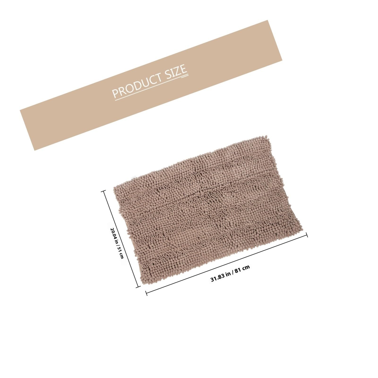 HEALLILY Alfombra de Baño Antideslizante y Absorbente de Chenilla Khaki Tapete Lavable a Máquina, Adecuado para Interiores y Entrada de Hogar
