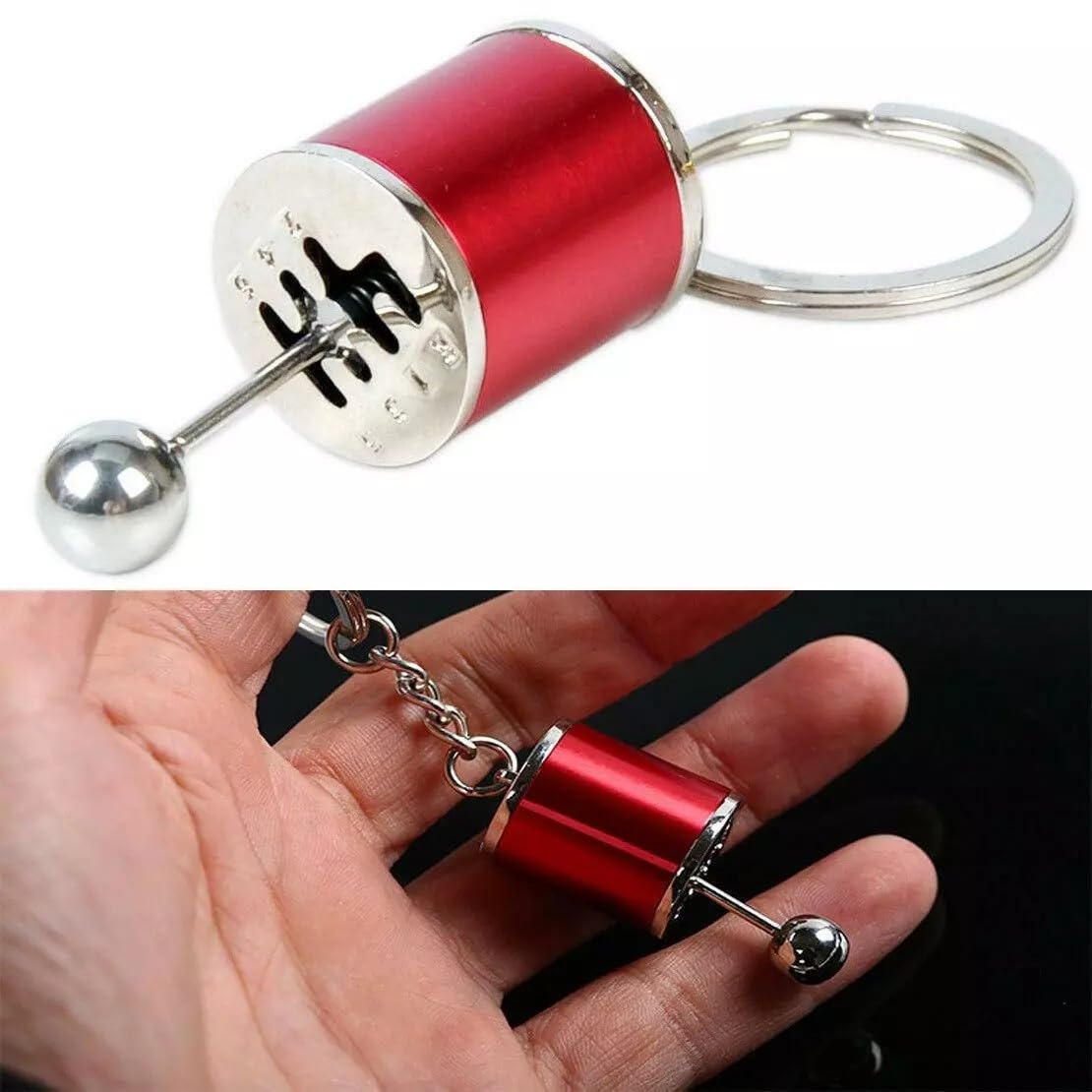 AutoTrends Car 6 Speed Gearbox Gear Shift Key Chain Ring Fob Keyring Racing Tuning Model | Metal (Red)