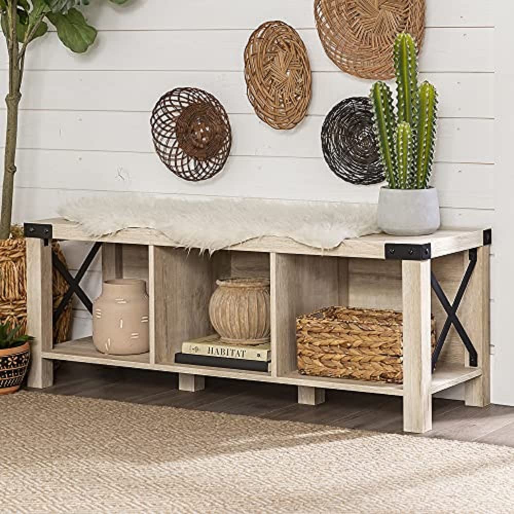 Buy Walker Edison Sedalia Modern Farmhouse Metal X Entryway Bench, 48