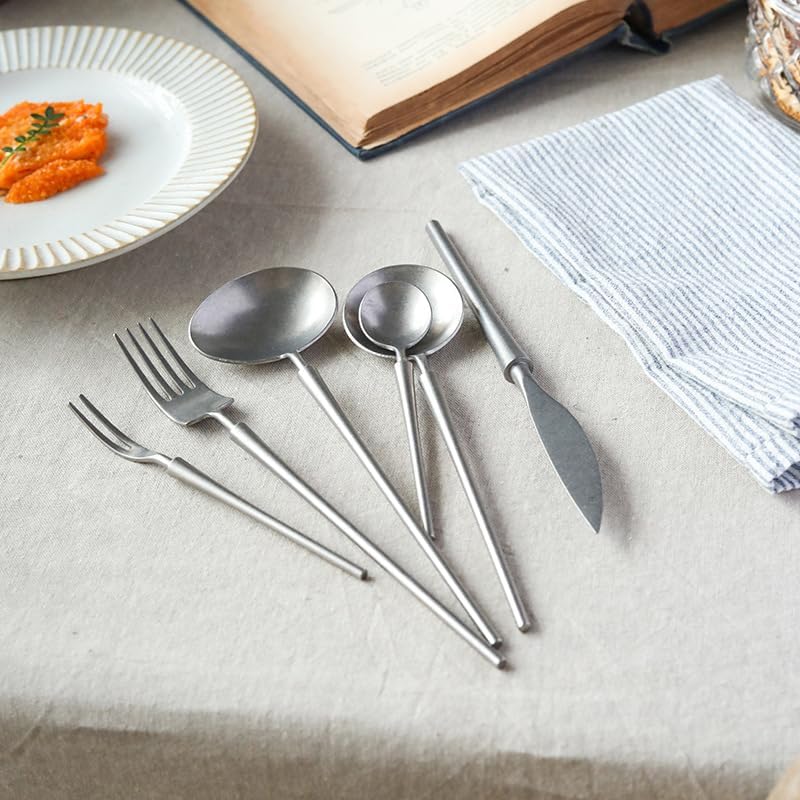 Flatware Silverware Set, 4/16/24/32/40/48pcs Retro Steak Knife Fork Spoon Dessert Fork Spoon 304 Stainless Steel Coffee Spoon Tableware, Tableware Cutlery Set(24 Pieces for 6)