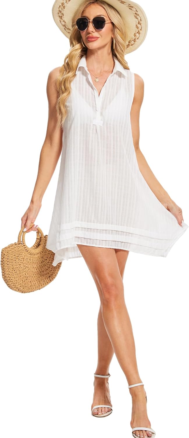 Breezy Lane Women's Beach Cover Up Sleeveless Shirt Dress Swimsuit Coverup Beachwear Bathing Suit Vacation Outfit - Image 5