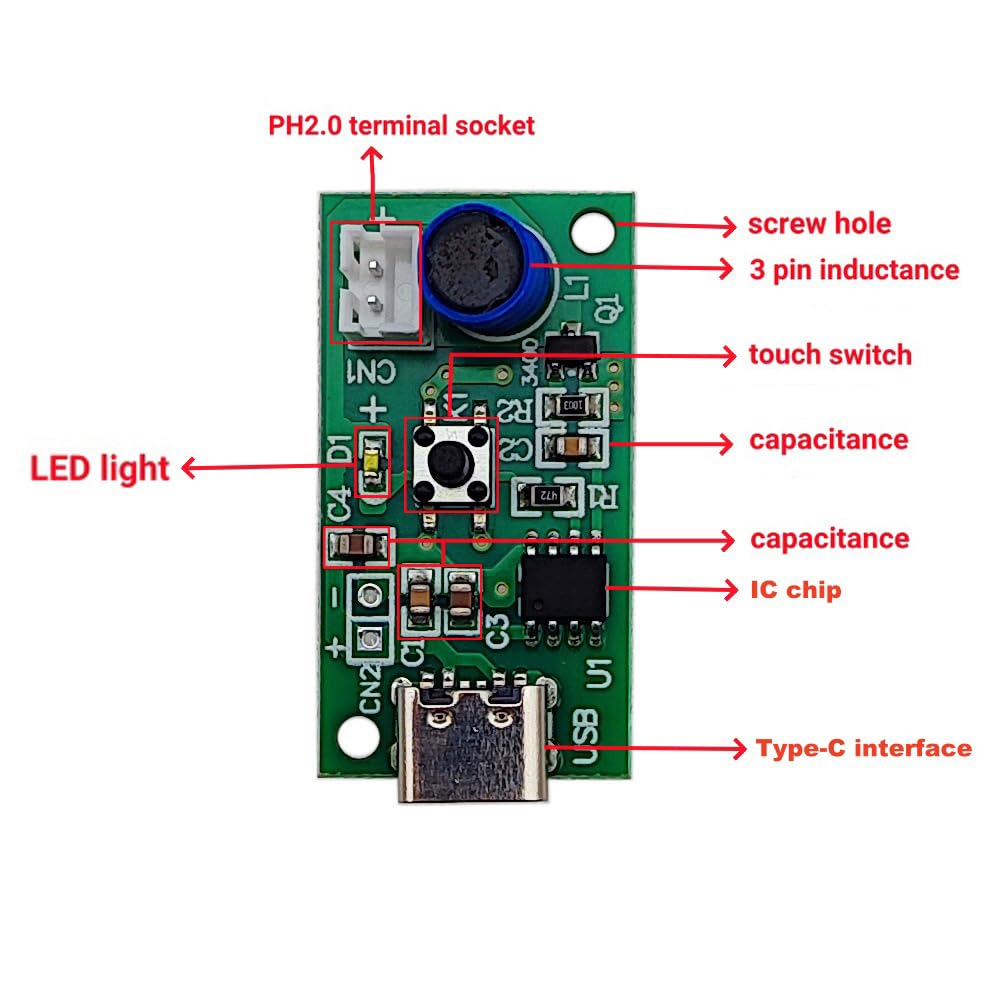 Disco de atomización de humidificación USB, interfaz tipo C, 5 V, placa de circuito de accionamiento de atomización, 6 uds 2