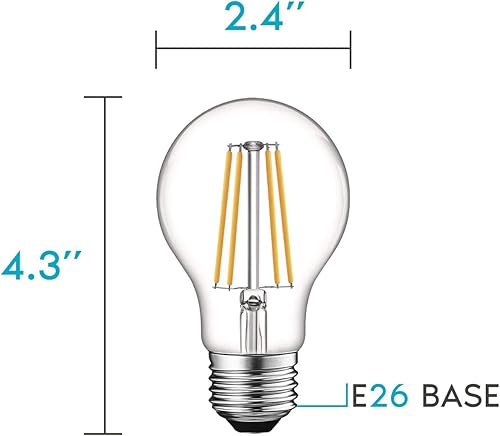 Miniatura 4 de LUXRITE Bombillas LED vintage A19 equivalente a 60 W, 3000 K blanco suave regulable, 800 lúmenes, bombilla LED Edison estándar de 8 W, certificación