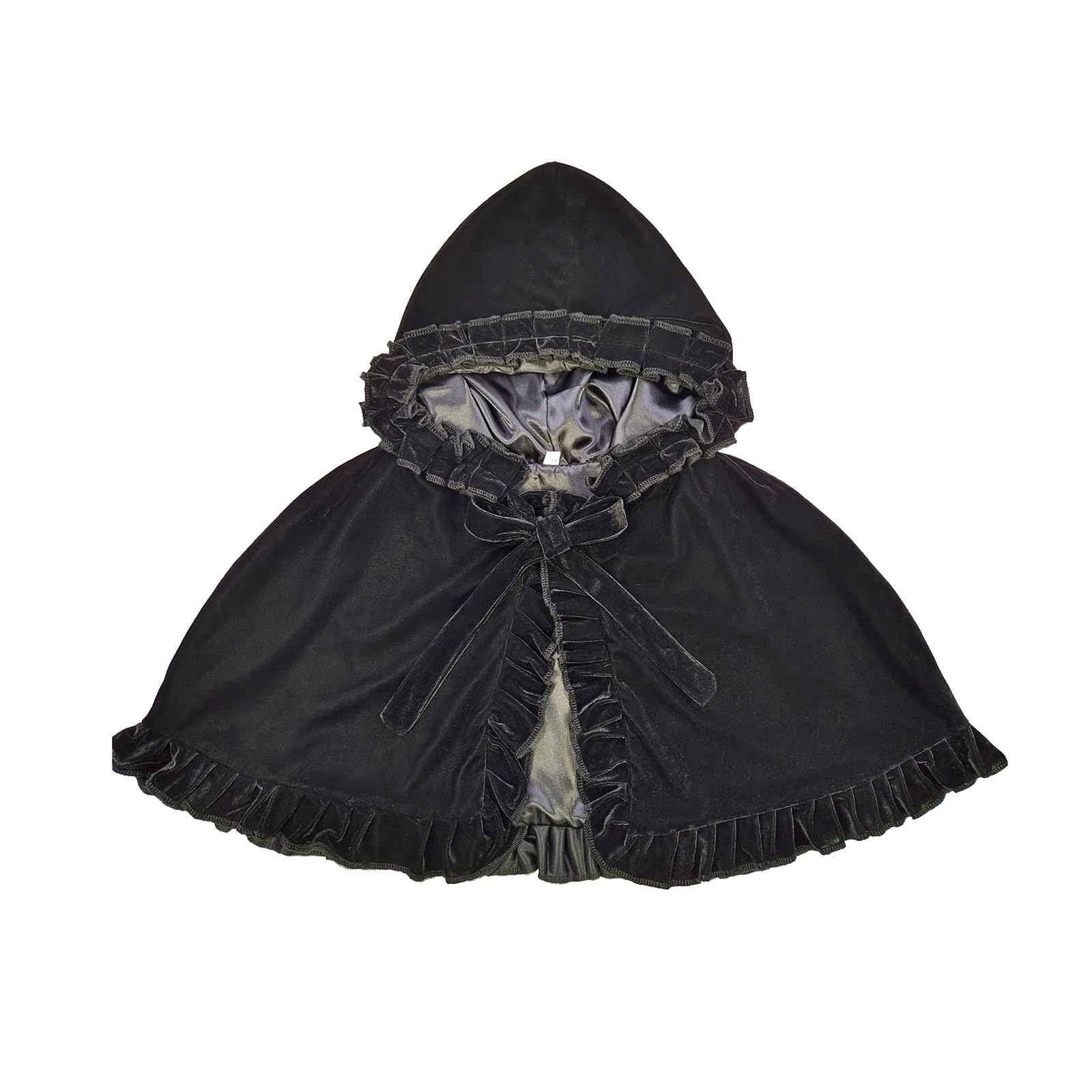 Cuteighteen Teens Hooded Cloak Vintage Red Velvet Short Cape Lolita Gothic Halloween Christmas Anime Cosplay Costume, Black, One Size