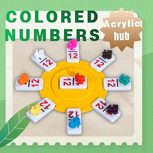 Miniatura 3 de Juego de dominó mexicano en WoodenCase doble de 12 números de colores con cubo acrílico, 91 azulejos de dominó numerados, 9 trenes, juego familiar