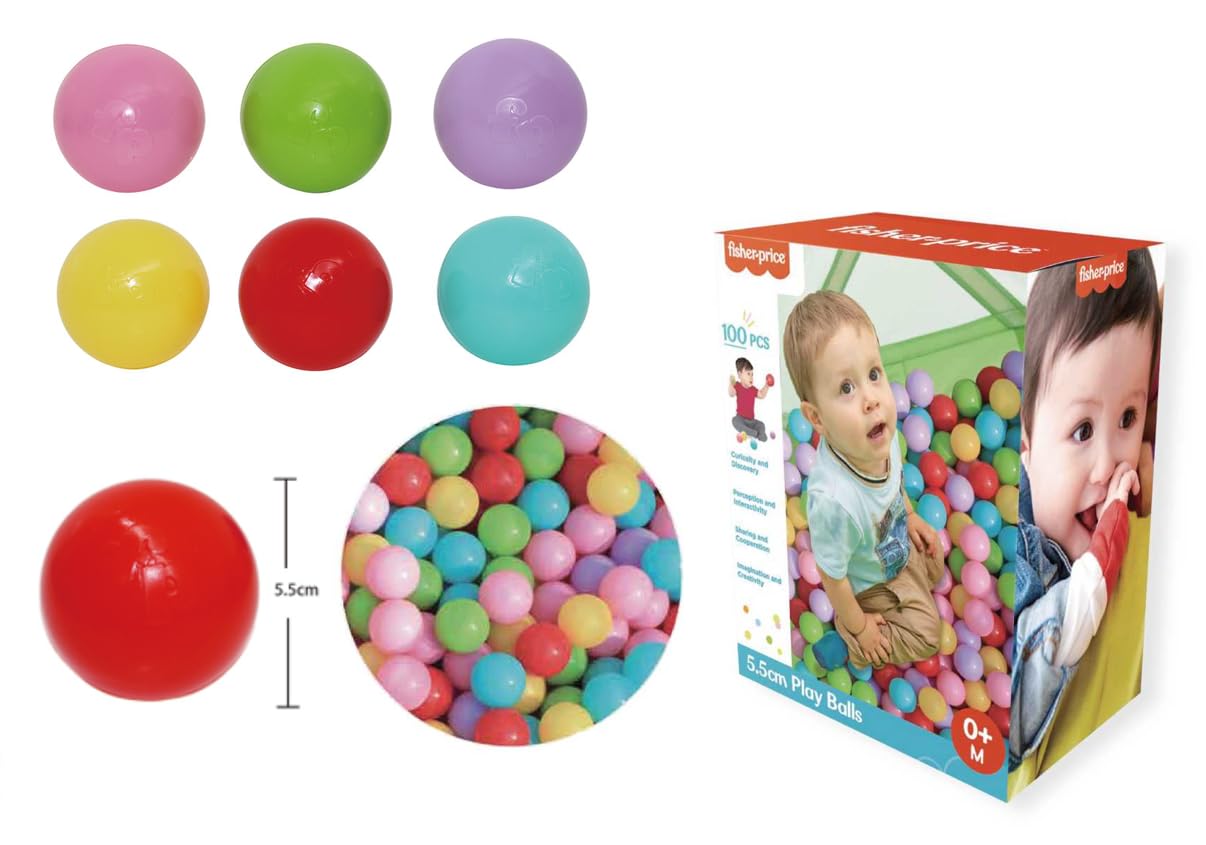 DQB DeQUBE Fisher Price-Pack di 100 Palline Multicolore-6 Colori Diversi-Diametro 5,5 cm (Deqube 920D00176)