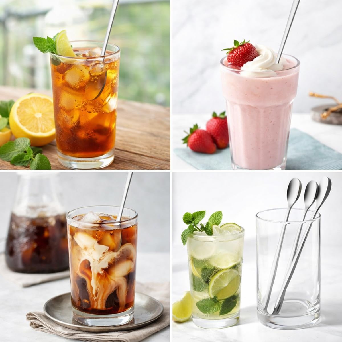 Long Handle Spoon, Coffee Stirrers, Ice Tea Spoon Stainless Steel Iced Teaspoon for Mothers Milks Tea Mixing Cocktail Stirring Coffee Milkshake Cold Drink, Set of 6 (210 mm) 3