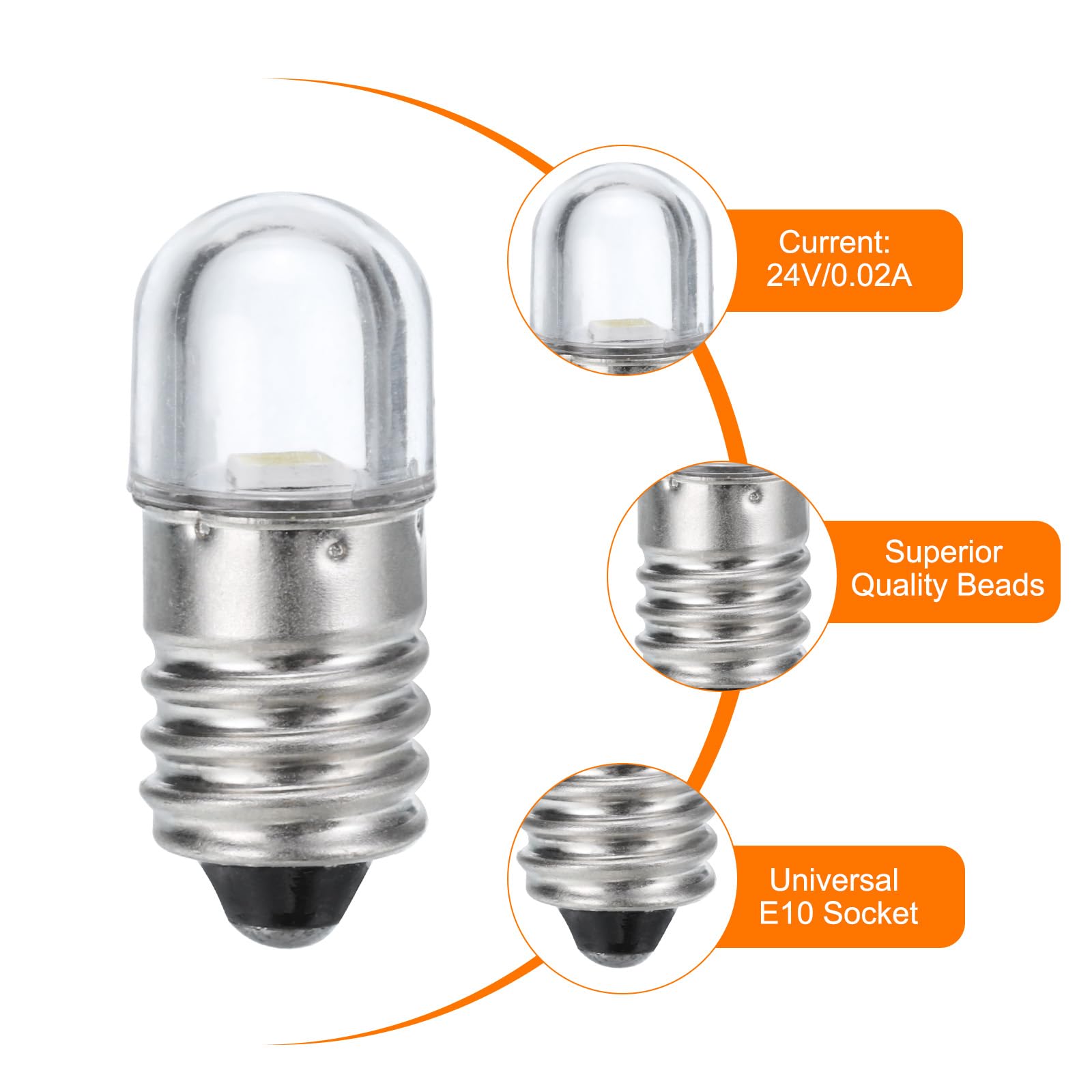 Sci-Supply Pack of 10 E10 Miniature Screw Base Light Bulbs, 6.3V / 0.5A Bullet Style, Incandescent