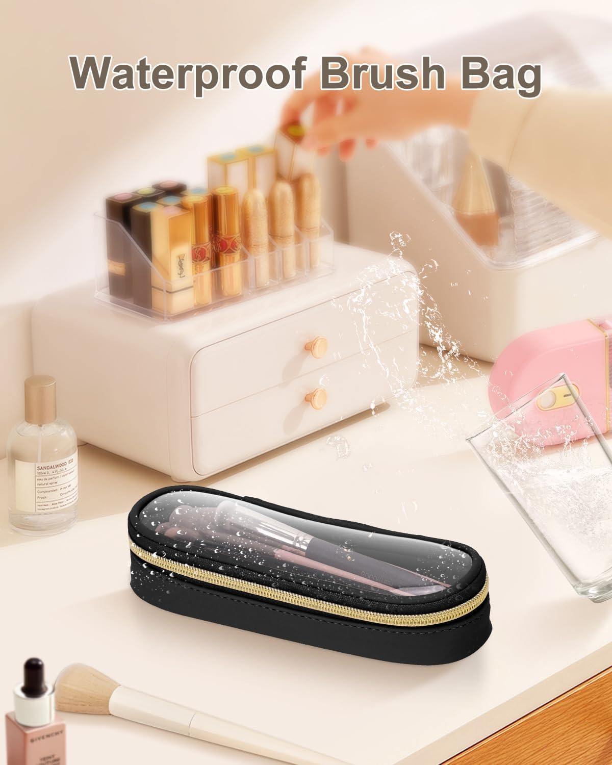 Clear Travel Makeup Brush Holder, Leather Makeup Brush Toiletry Bag, Portable Cosmetic Brush Case, Transparent Waterproof Makeup Brush Storage Bag, Black, Large - Image 7
