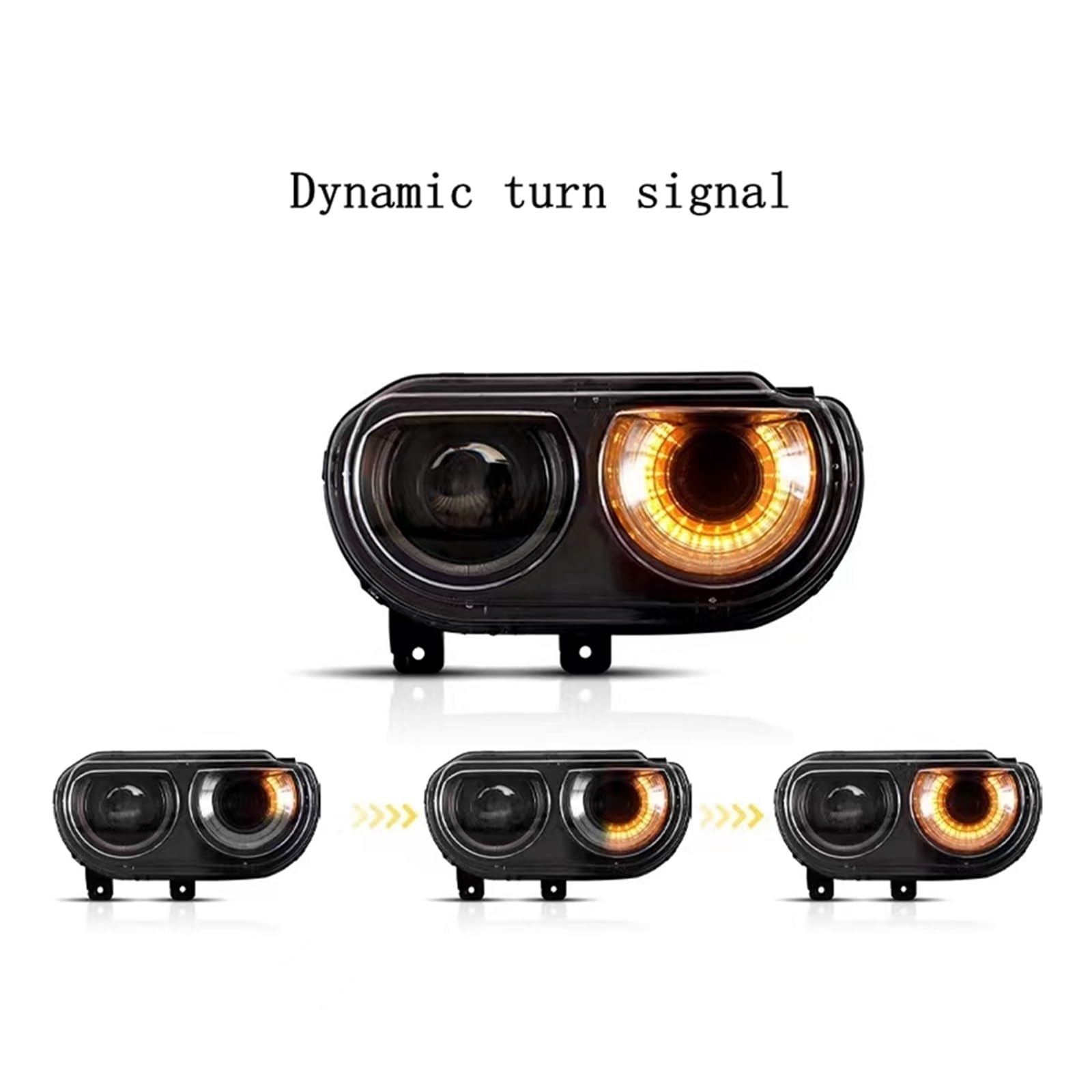Coppia di fari Anteriori per Dodge Challenger 2008-2014, luci diurne a LED con indicatori di direzione, Doppio Fascio e Lente Colorata.