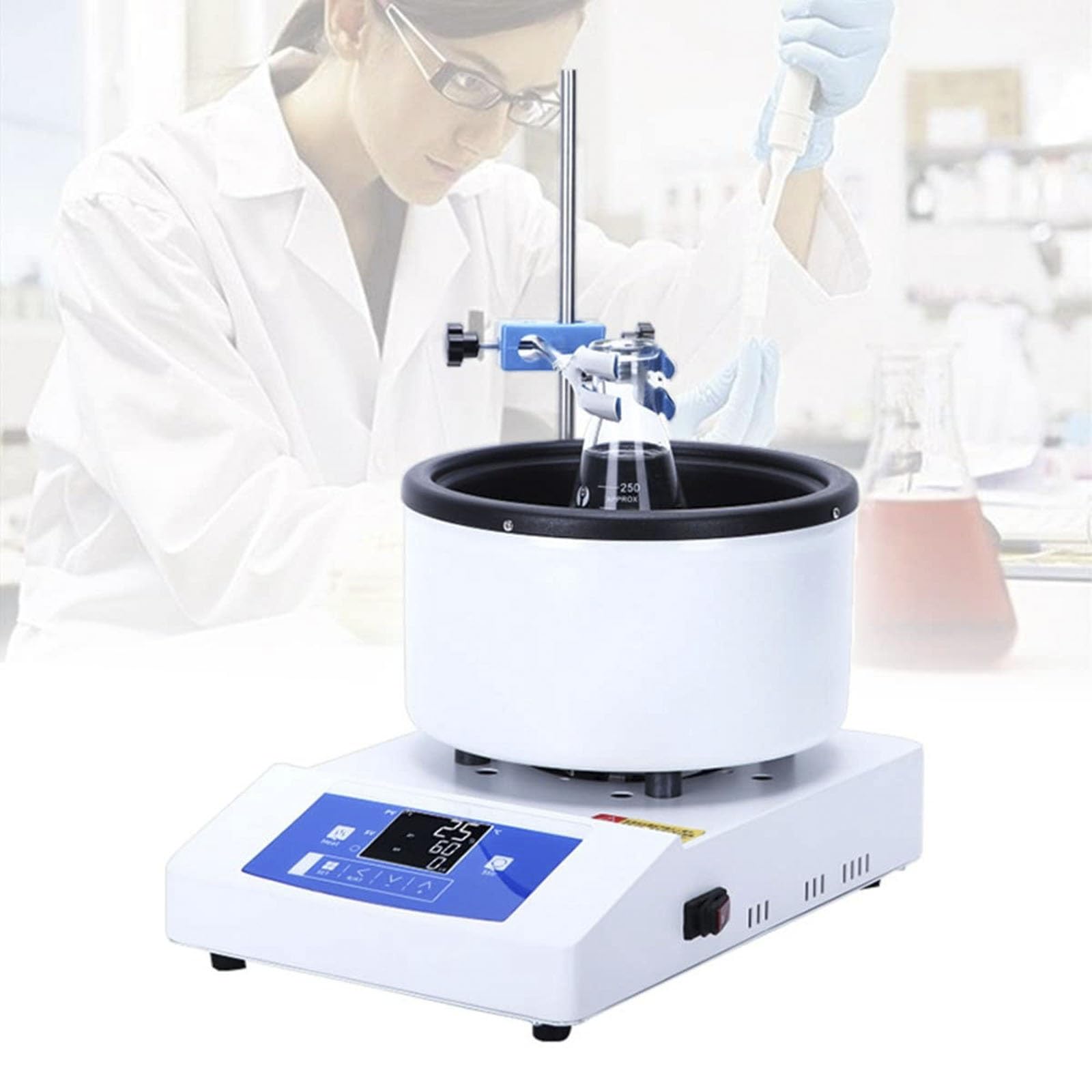 Olla térmica magnética con pantalla digital, agitador de placa de control de temperatura para tratamiento de calefacción de matraces esféricos, baño de agua y aceite de 5 litros