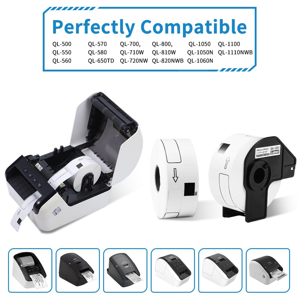 Doruimi 10 Rolls Compatible with Brother DK-11201 DK11201 Label Roll 29mm x 90mm White Standard Address Labels - Image 2