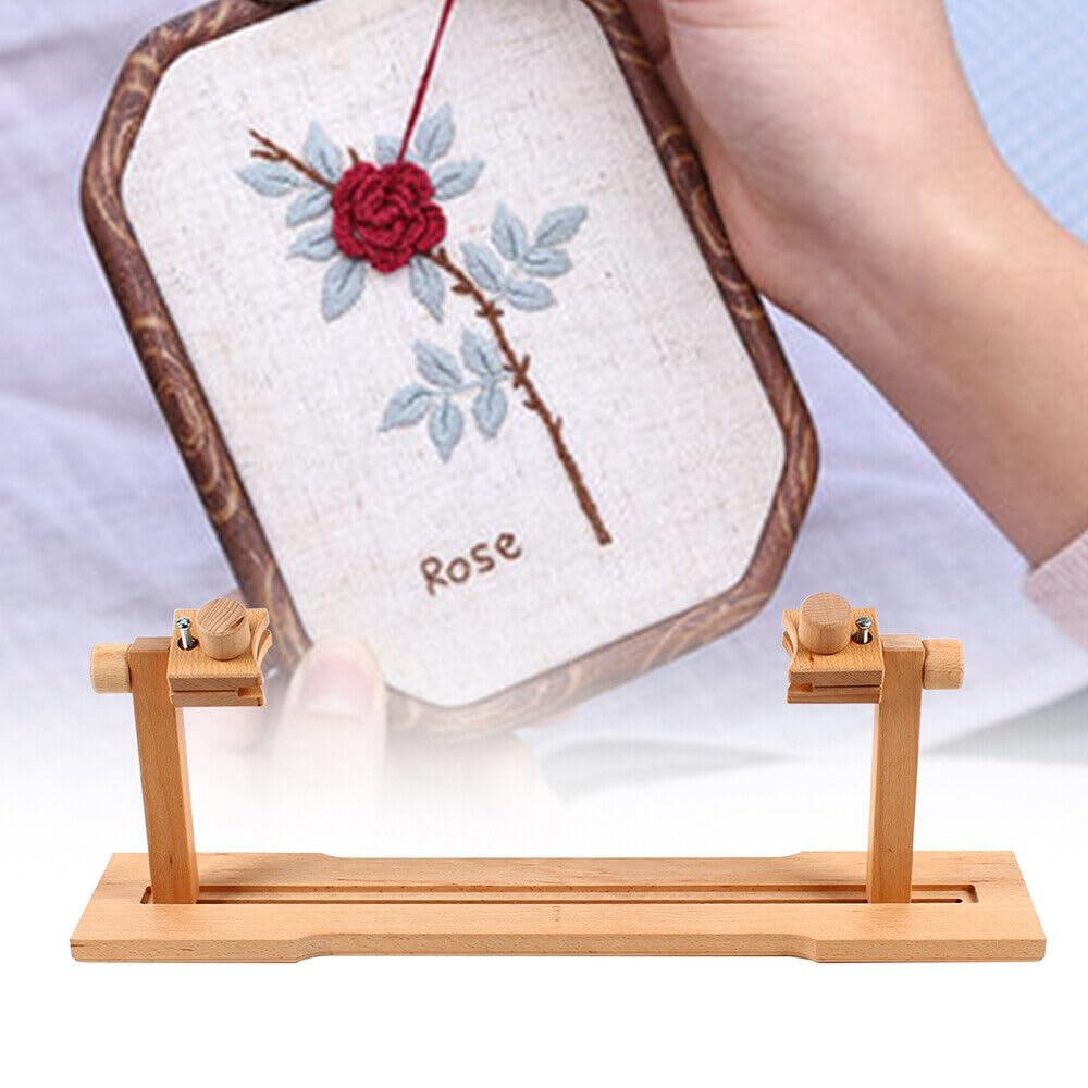 Soporte de bordado giratorio para mesa de punto de cruz, marco de madera ajustable, para diferentes especificaciones de bordado elástico, de 0 cm a 38,5 cm