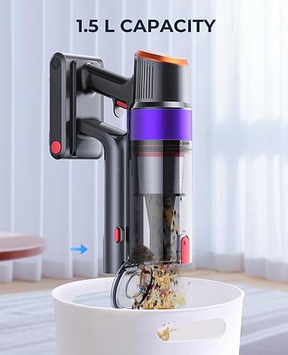 Miniatura 8 de Fieety Aspiradora inalámbrica, 550 W, 45 KPA, 60 minutos, aspiradora inalámbrica con batería recargable, pantalla táctil LED, aspiradoras de mano