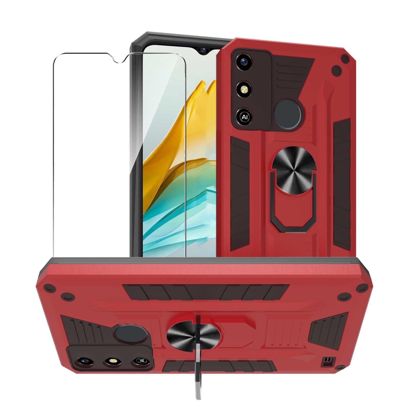 3 In 1 Cover + 2 Vetri Temperati Per ZTE Blade A54 (6.6'') - Custodia Morbida In Silicone TPU Nero Con Protezione Schermo 9H