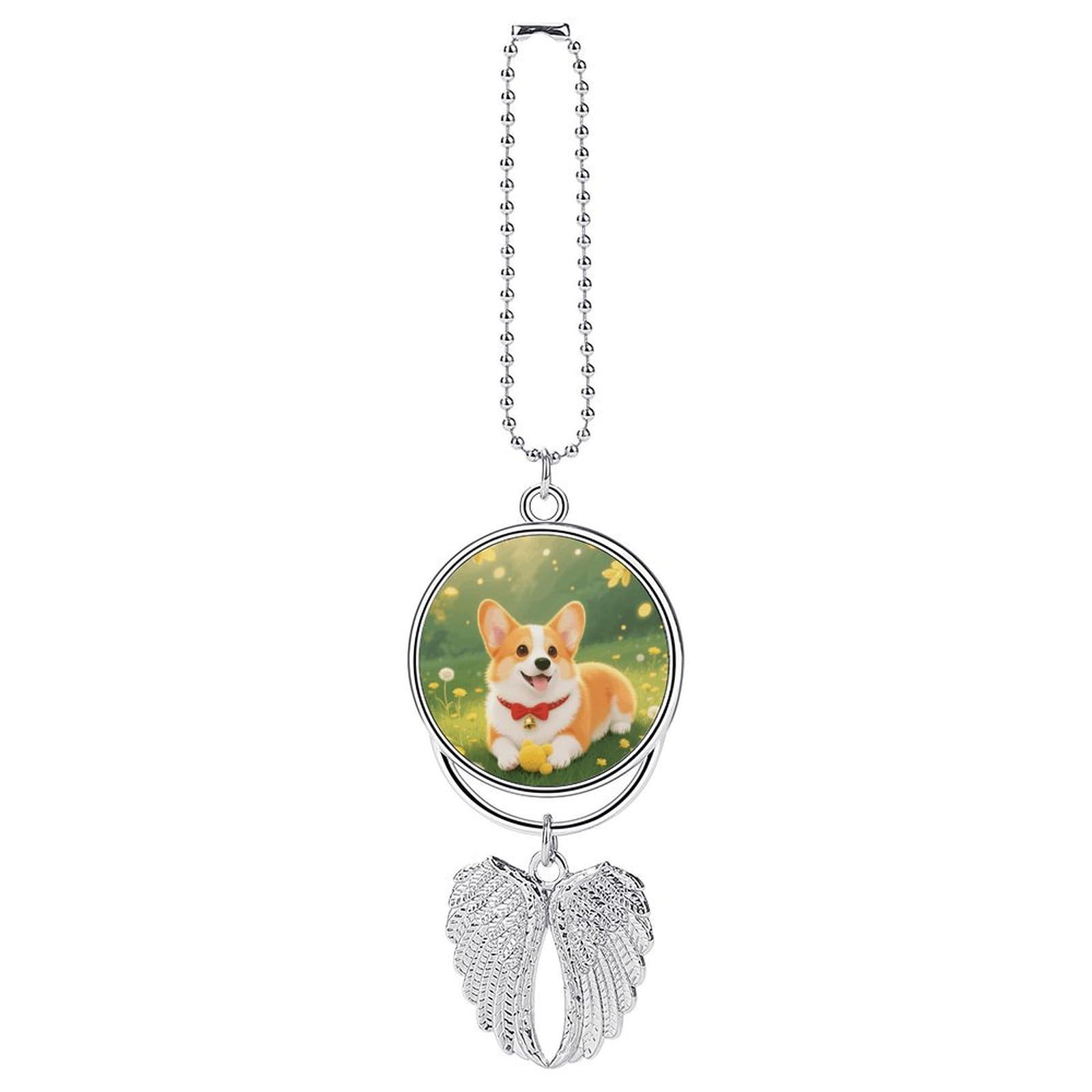 Corgi Guardian Angel Wing Car Ornament for Mirror, Zinc Alloy Hanging Charm with Spiritual Design for Protection, Rearview Mirror Accessory Decor Gift for Women Men(Silver)