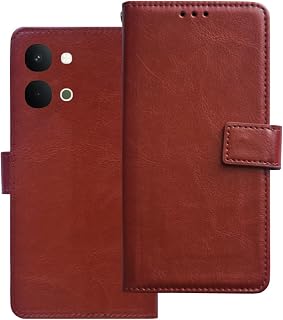 fonfox FLIP Cover Compatible with VIVO Y11 5G | Premium Vintage Leather Look Retro Wallet Case | Magnetic Lock | Card Hold... Price In India