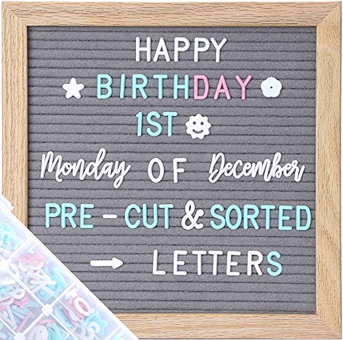 G Gamit Felt Letter Board Message Board 10X10Inch With Stand,Pre-Cut&Sorted 805Pcs White,Blue&Pink Changeable Letters+Weeks &Months Cursive Words,Word Board Sign Board With Sorting Tray&Gift Box(Gray) #TOP27