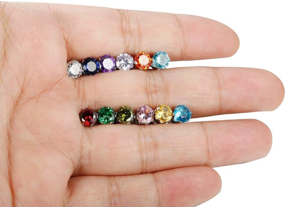 Jstyle Hypoallergenic Stud Earrings for Women Men Surgical Stainless Steel Birthstone Earrings Studs Colorful Cubic Zirconia Earrings Set Womens small Stud Post Earrings for Sensitive Ears - Image 7