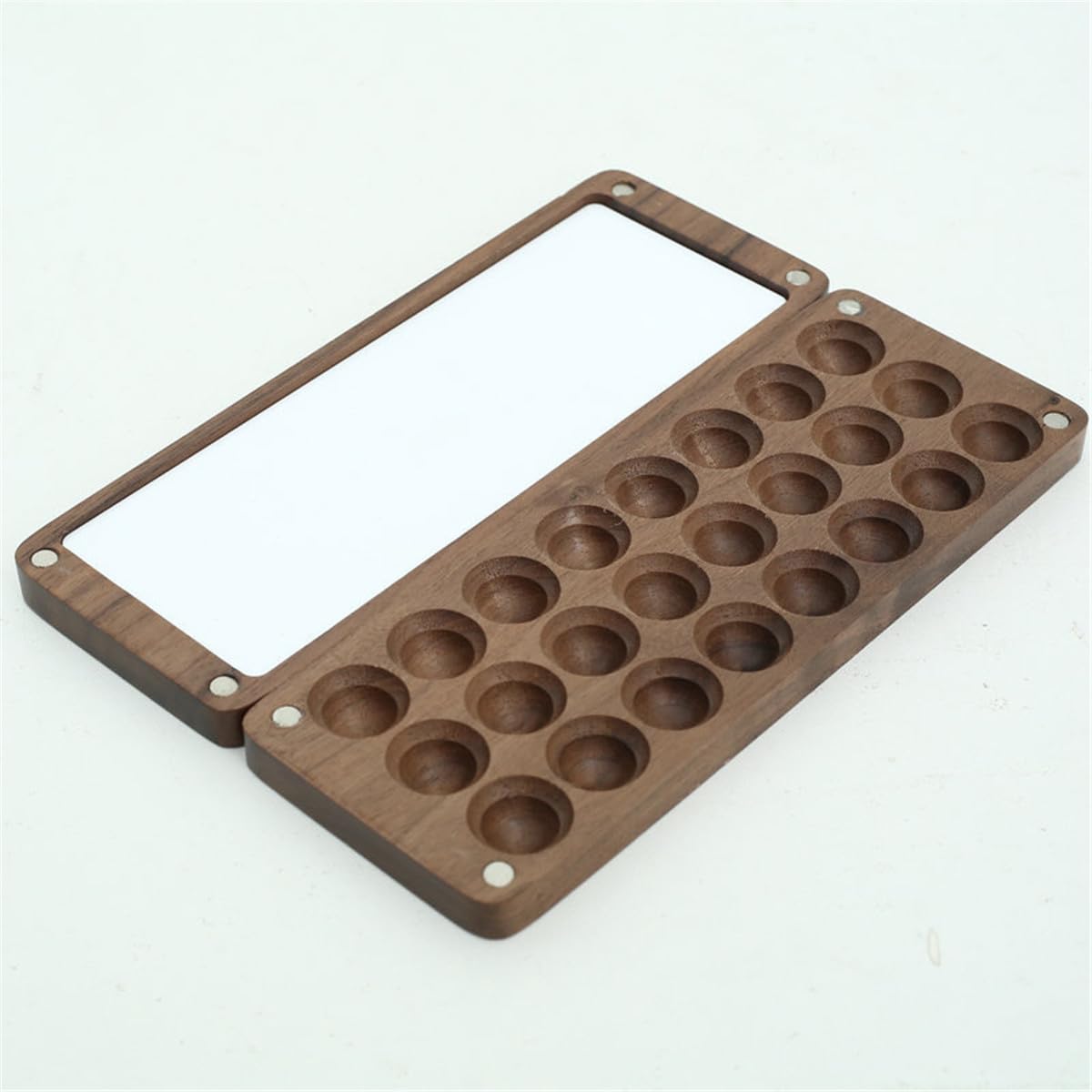 Drewniana paleta akwarelowa, pudełko na gwasz, czarny orzech, podróżna paleta akwarelowa, paleta farb akwarelowych, paleta farb (24 siatki)