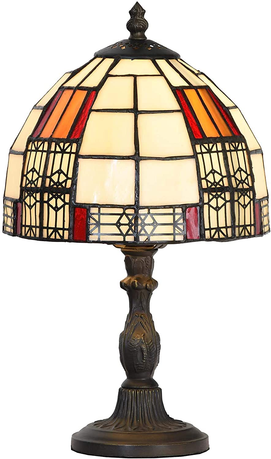 Bieye L30728 Lampe de table en verre coloré style Tiffany, lampe de chevet avec abat-jour 20 cm, hauteur 33 cm, pour chambre à coucher et salon