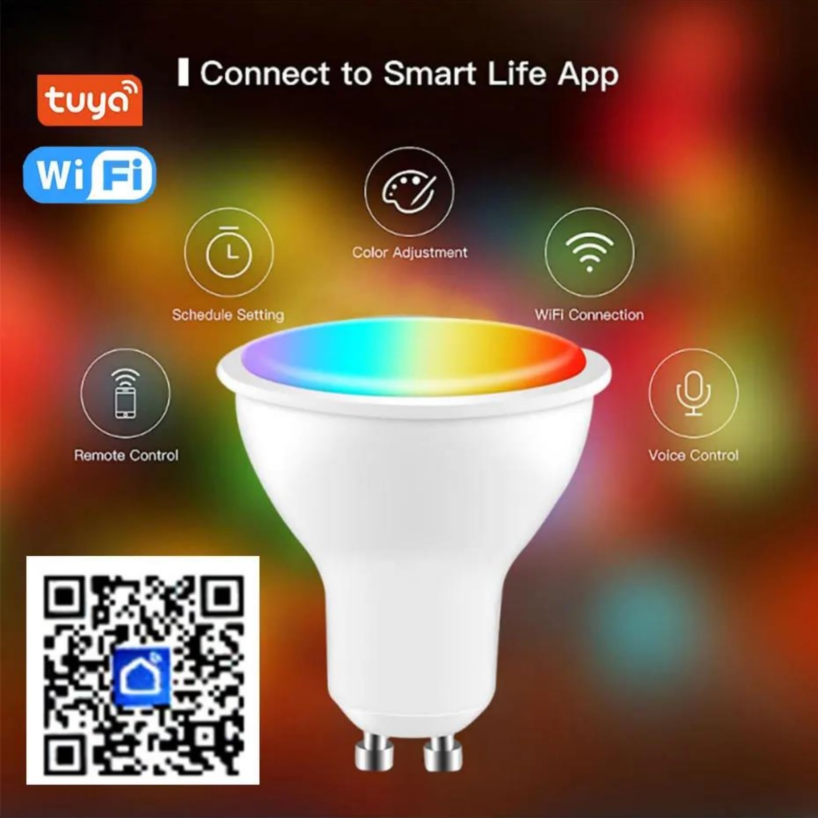 Lampadina LED TUYA GU10 8W RGB Smart Dimmerabile Controllo WiFi AC 85-265V Funziona con Alexa Google Home Vocale,4pcs