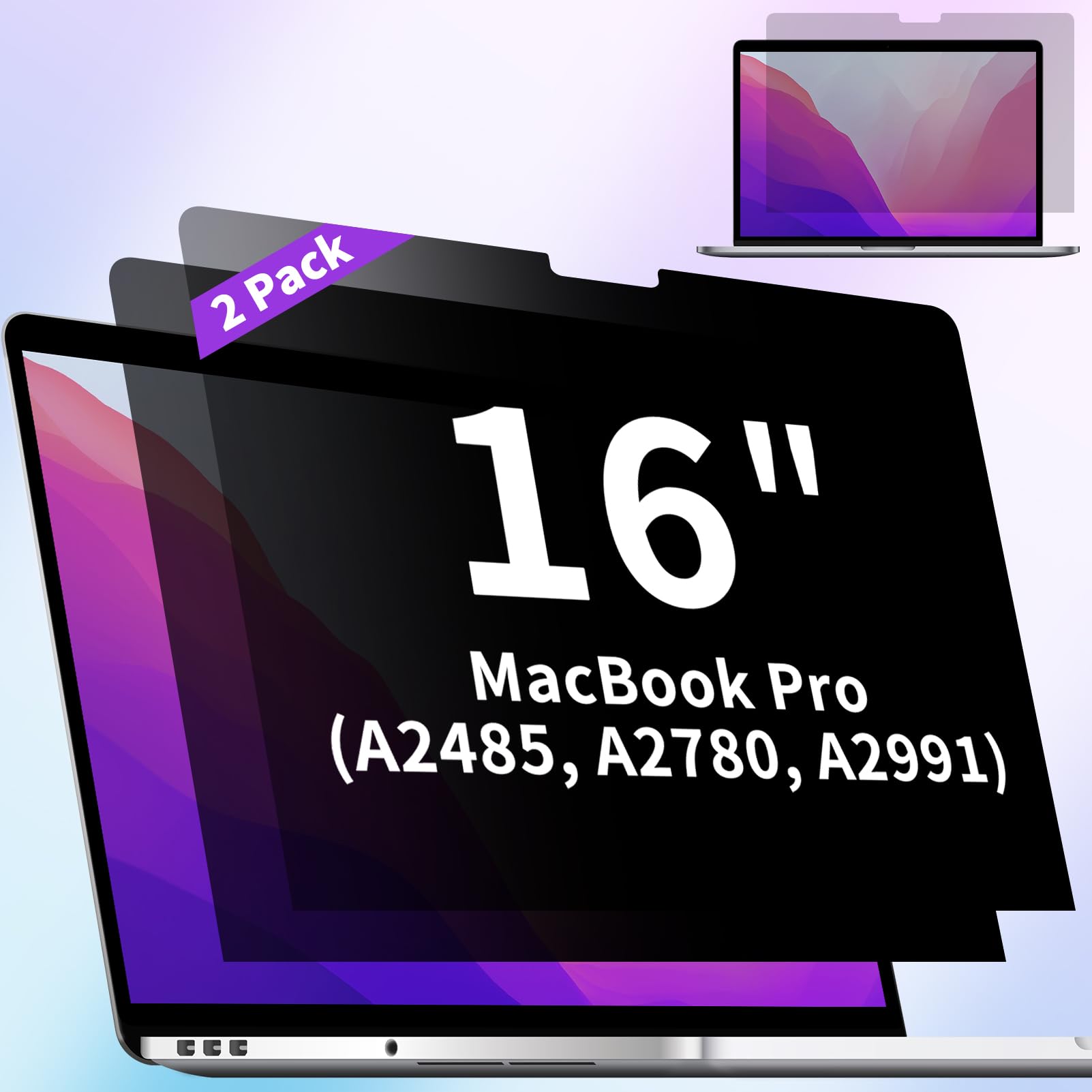 2 Pack Privacy Screen Compatible with MacBook Pro 16 Inch Screen Protector (2021-2024, M1, M2, M3, M4), Anti Blue Light Glare &amp; Anti Scratch Computer Privacy Shield for Mac Pro 16.2"