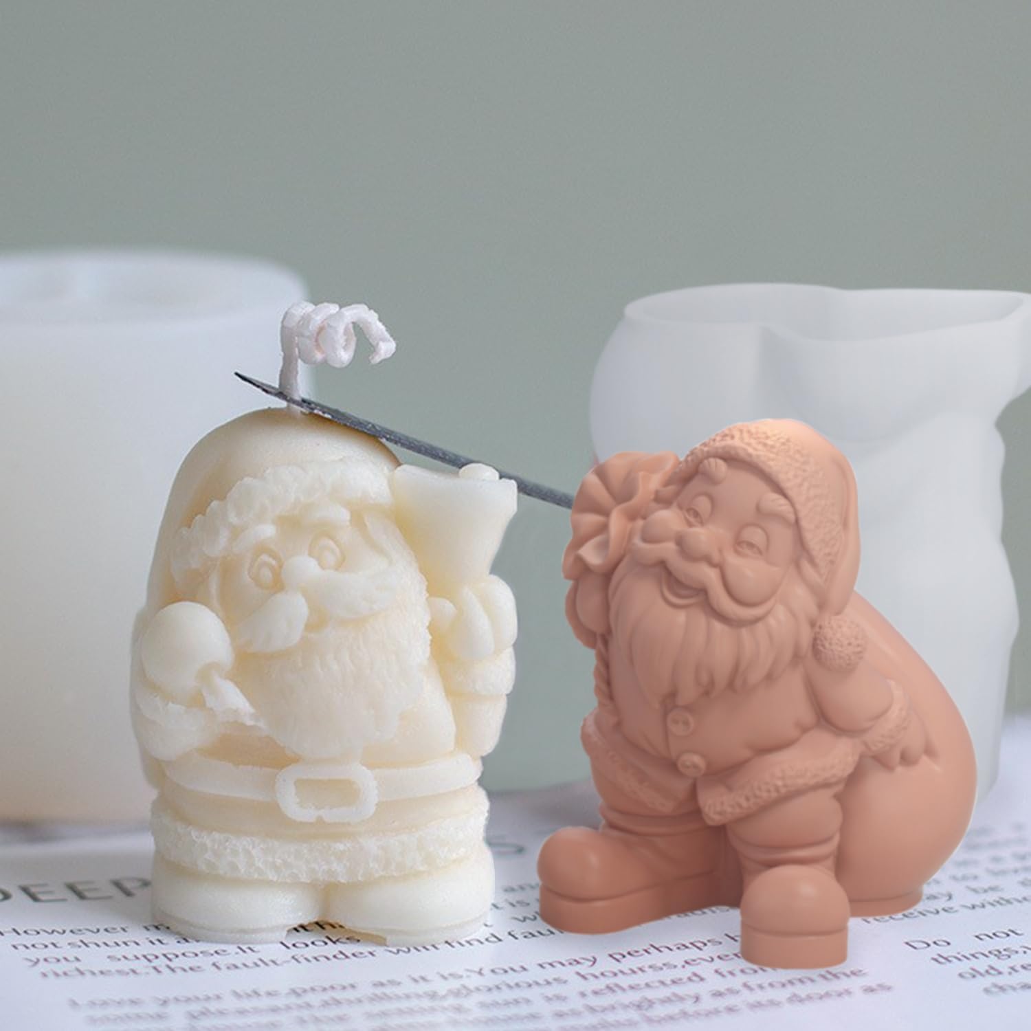 7pcs Christmas Silicone Mold Set With 10 Wicks - 3D Tree, Santa, Pine Cone Candle Making Molds For DIY