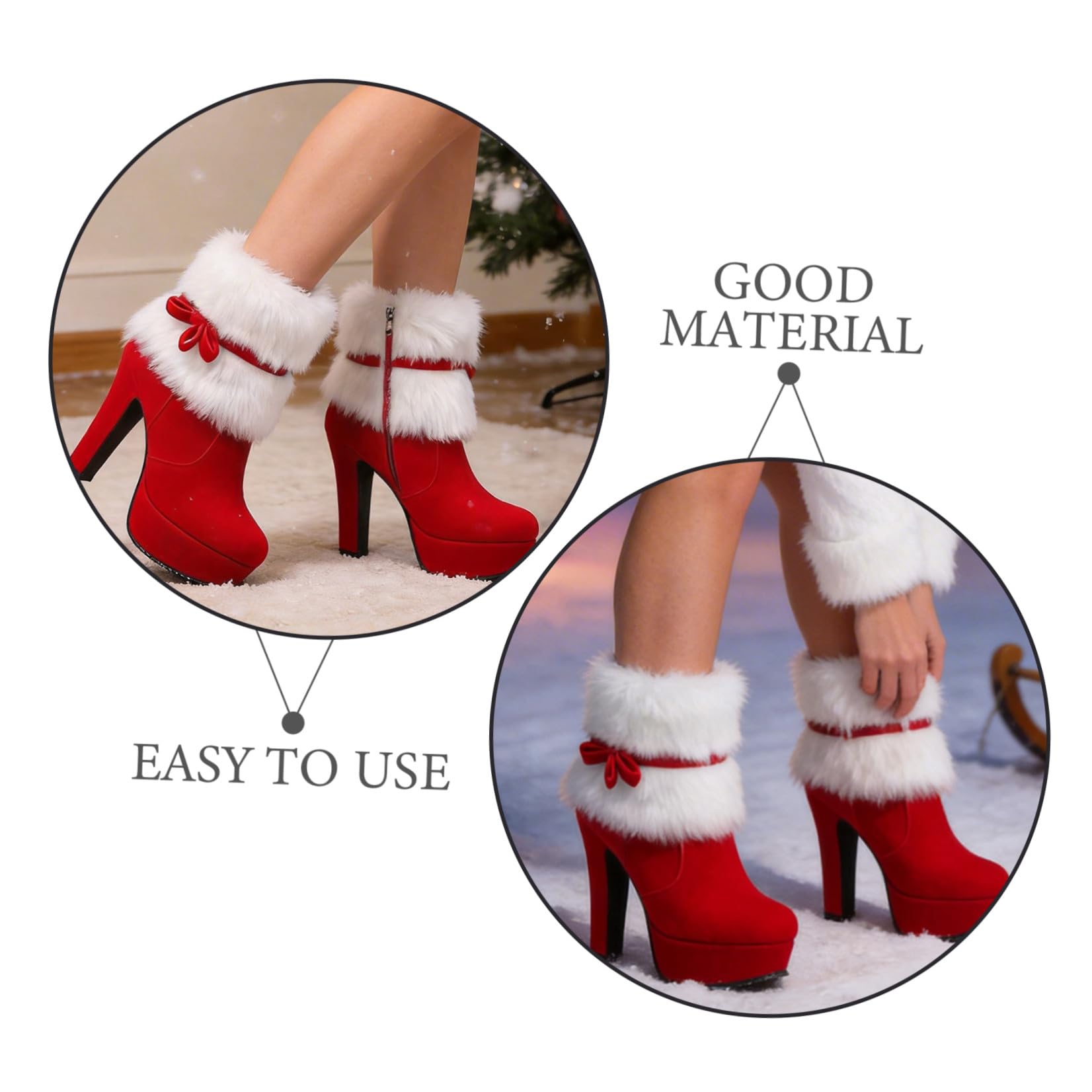 Stivaletti Natalizi Invernali con Spesso e Pelliccia Stivaletti Caviglia con e Zip Laterale Boots in Caldi per Natale