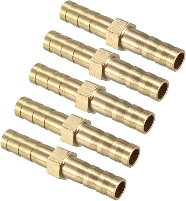 sourcing map 6mm Brass Barb Hose Fitting Straight Connector Coupler 5pcs