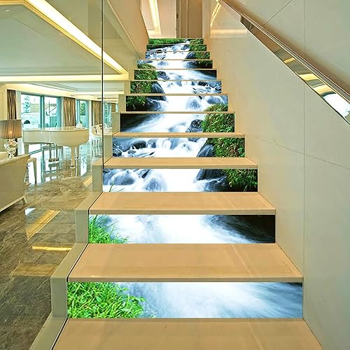 Miniatura 5 de KACOLOR Calcomanías autoadhesivas 3D de paisaje natural para escaleras, murales de pared, calcomanías de vinilo para escaleras, decoración de papel