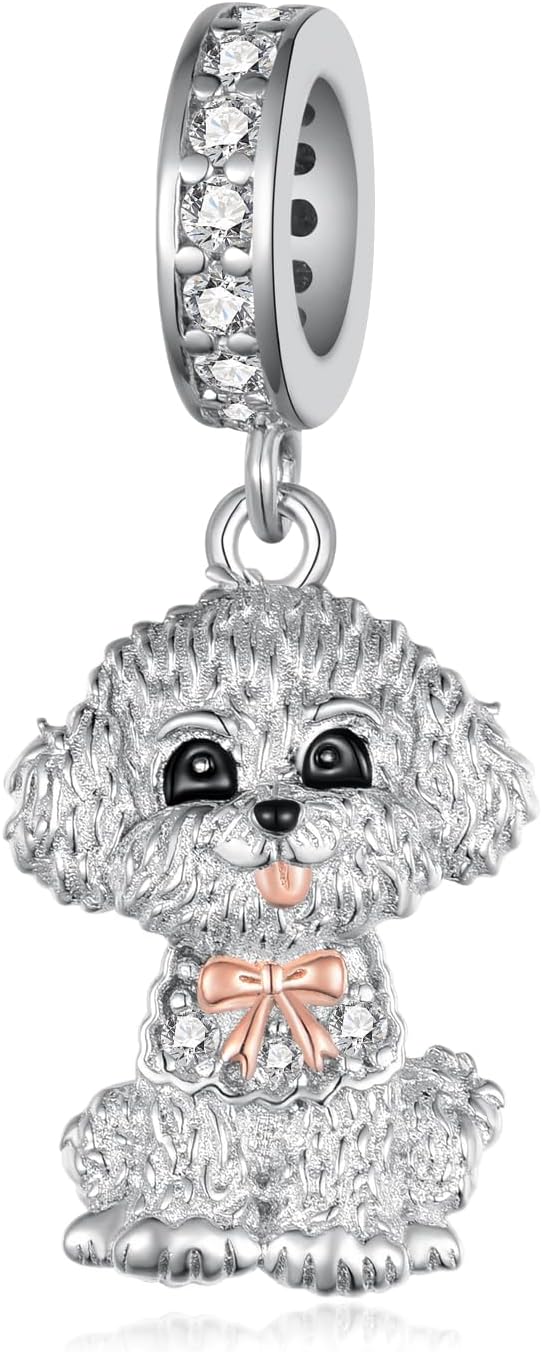 Bichon Frise Gifts 925 Sterling Silver Cute Dog Charms for Jewelry Making Womens Bichon Frise Charms for Bracelets Necklaces