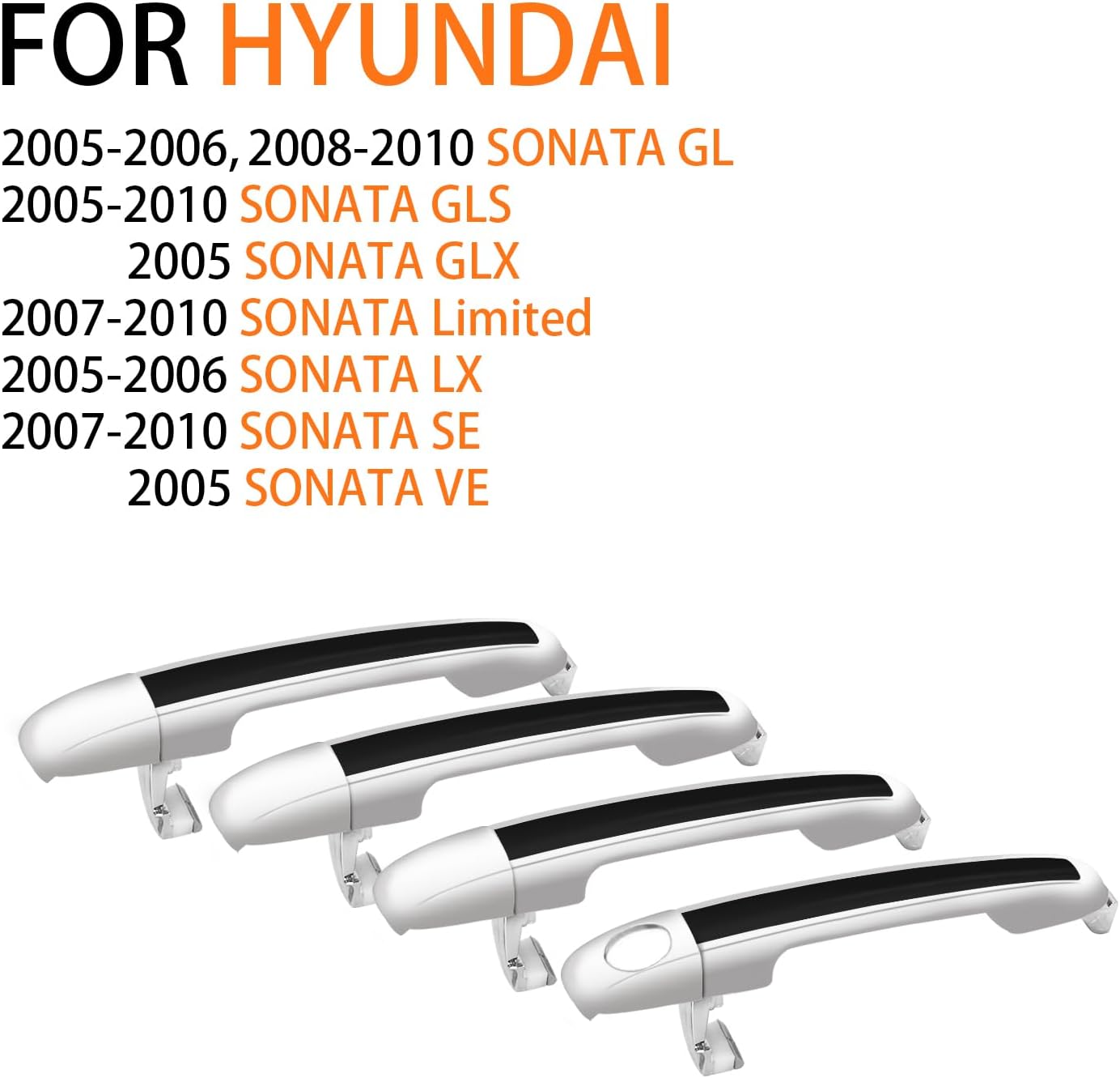 82651-3K000 4PCS Exterior Door Handles for 2005-2010 Hyundai Sonata GL GLS GLX Limited LX SE VE - Outside Front & Rear Left Driver & Right Passenger
