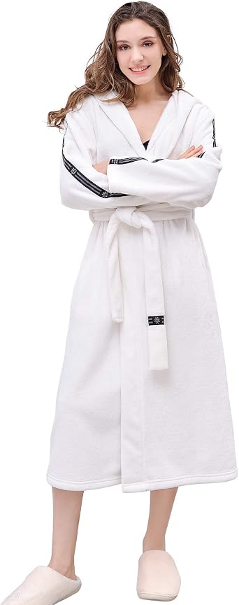 Womens Bathrobe Sleepwear Plush Wrap Kimono Loungewear Gown Small-Medium, White