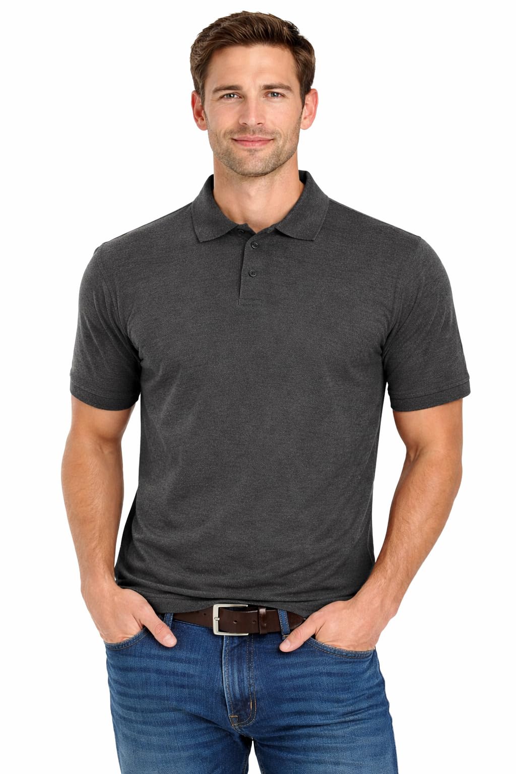 True Face Men's Charcoal T Shirts Pique Polo Shirt Plain Polycotton T-Shirts Tops Large