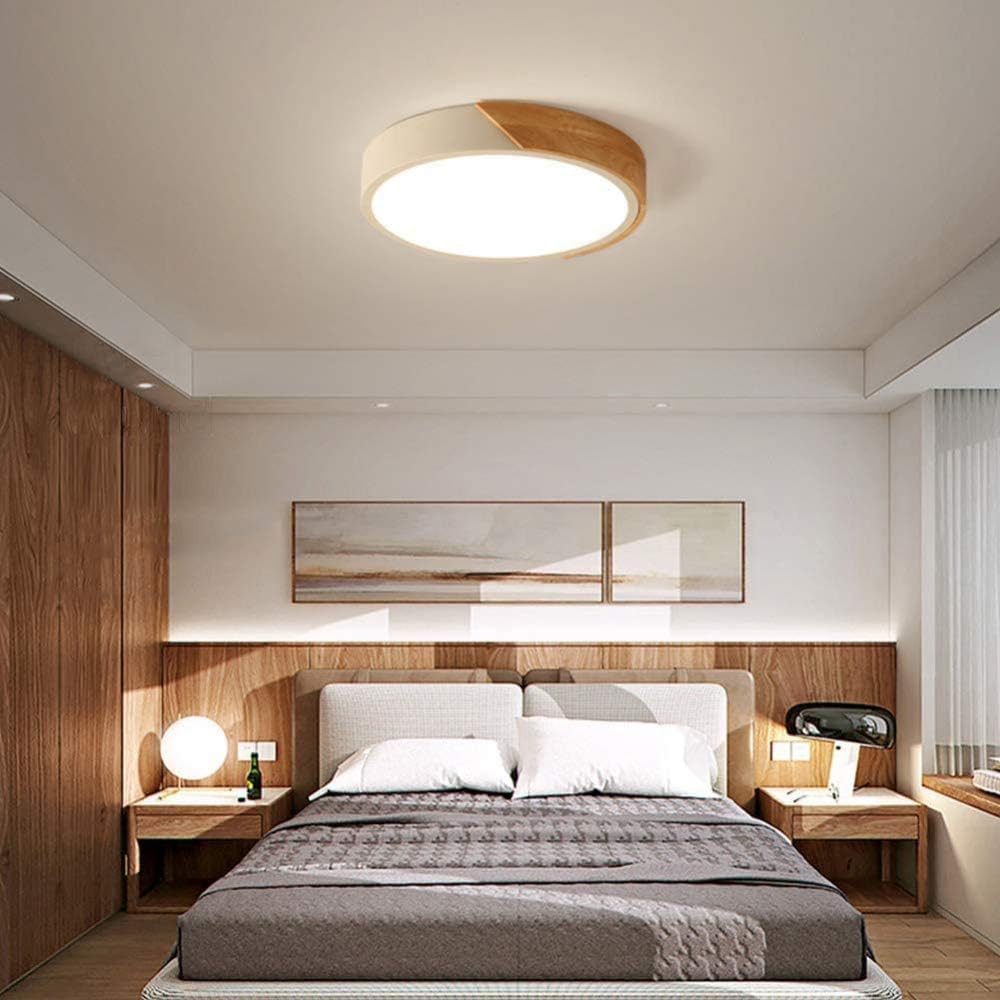 Okrągła Lampa Sufitowa Macaron Pokój Dziecięcy Drewniana Lampa Sufitowa Led Nowoczesne Oświetlenie Wewnętrzne Dla Chłopców Dziewczęta Sypialnia Salon Przedszkole, White-40cm 30w-cold White