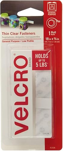 VELCRO Brand - Cierres finos transparentes | Perfecto para el hogar u oficina | Cinta de 18 x 3/4 pulgadas